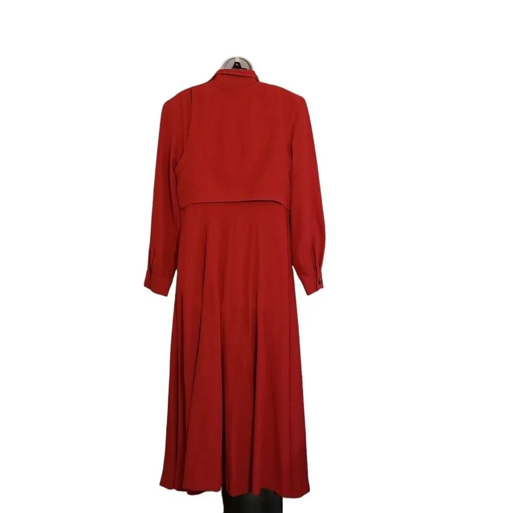 Howard Wolf Maxi Dress 12 Detachable Vest Long Sleeve Trim Buttons Red Vintage - Picture 5 of 15